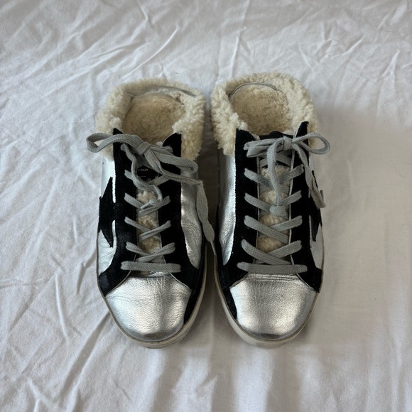 SOLD Golden Goose Sabot Super Star Slip on Shearling Sneaker Silver size 39 - Picture 4 of 15